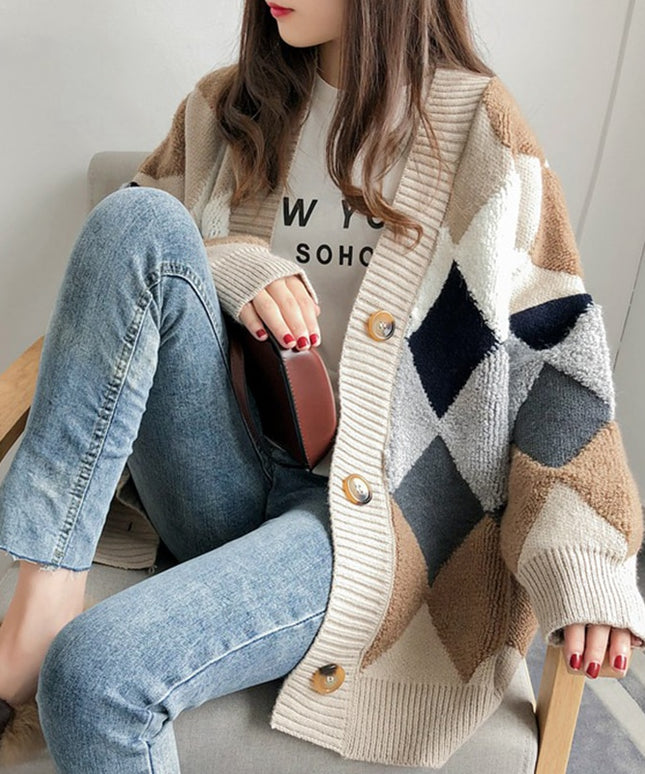 Damski sweter typu kardigan w romby