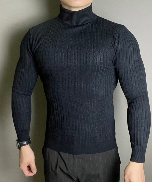 Męski sweter typu golf z prążkowanej tkaniny