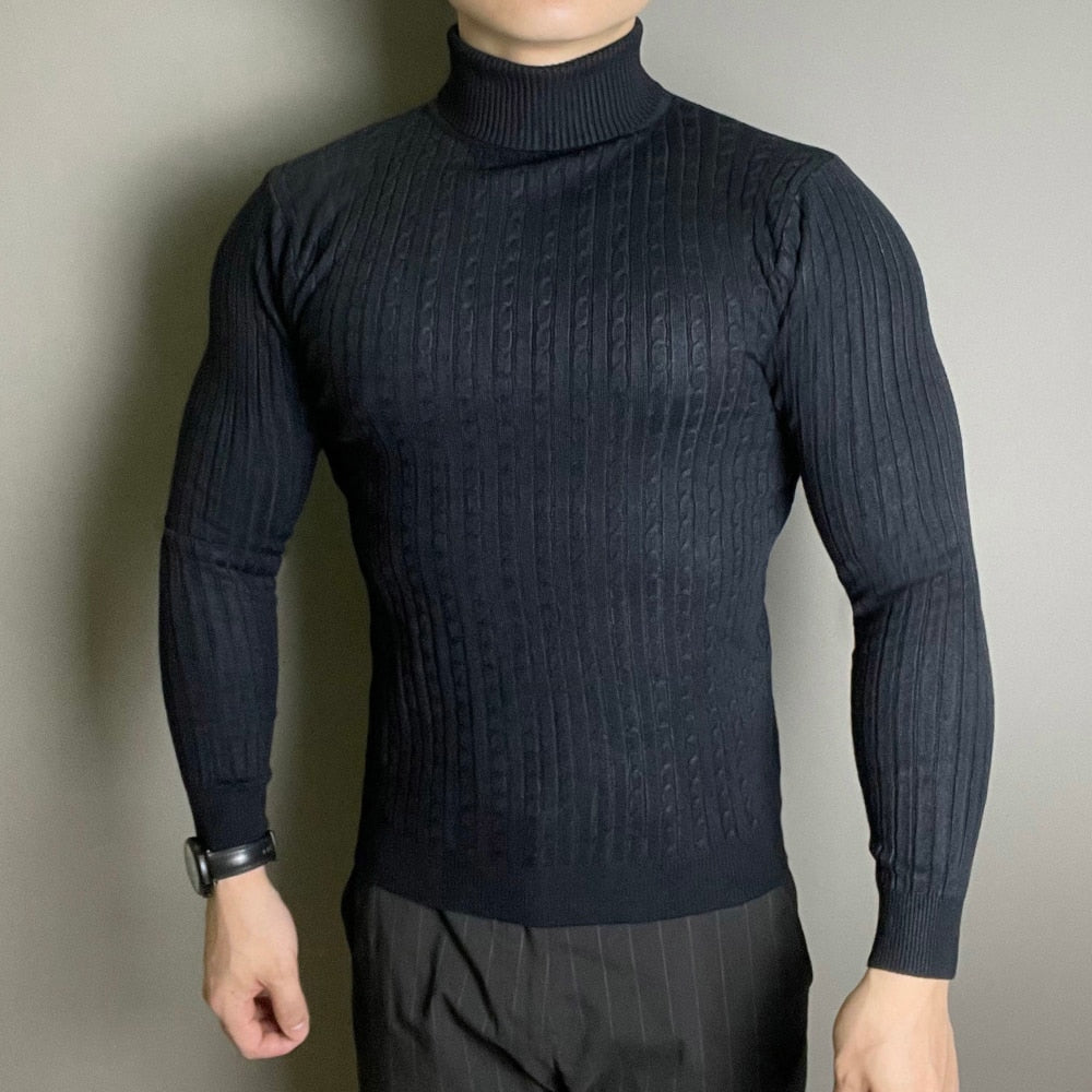 Męski sweter typu golf z prążkowanej tkaniny