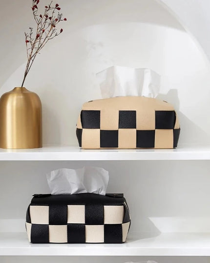 Pudełko na chusteczki skórzane szachownica