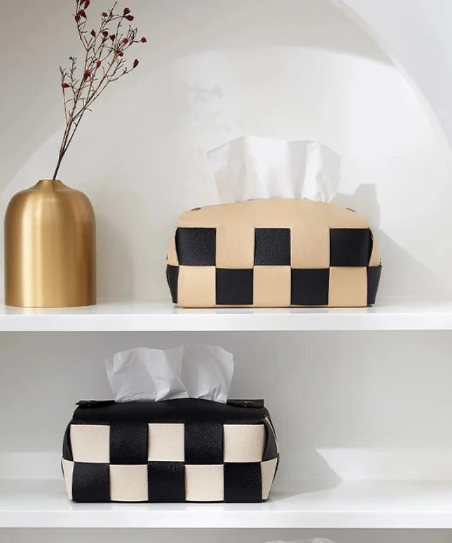 Pudełko na chusteczki skórzane szachownica