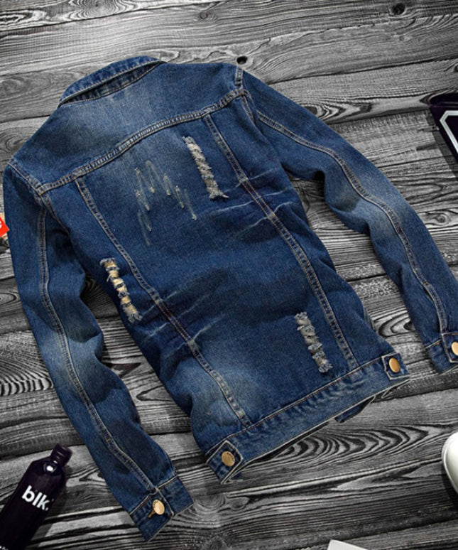 Męska kurtka jeansowa klasyczna z przetarciami