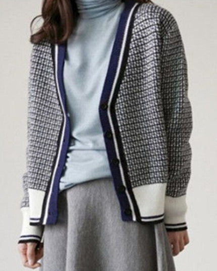 Damski sweter typu kardigan w drobną kratkę