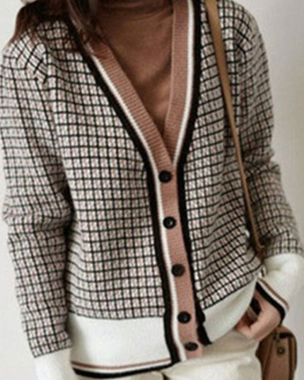 Damski sweter typu kardigan w drobną kratkę