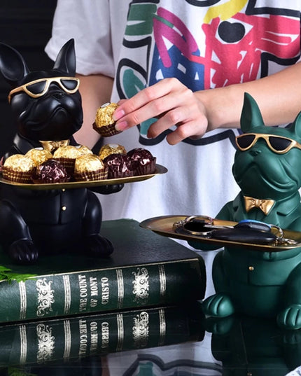 Figurka funkcjonalna buldog francuski z dużą tacą