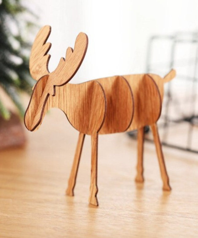 Świąteczna drewniana figurka 3D w kształcie renifera
