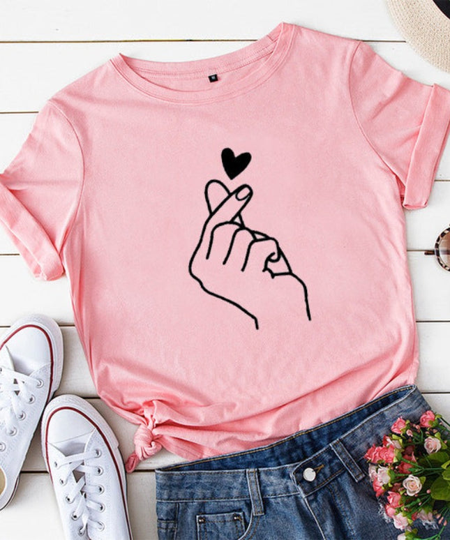 Damski klasyczny T-shirt z nadrukiem z motywem dłoni