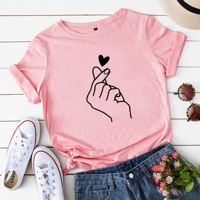 Damski klasyczny T-shirt z nadrukiem z motywem dłoni