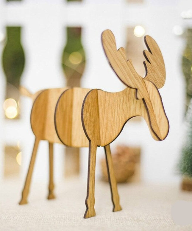 Świąteczna drewniana figurka 3D w kształcie renifera