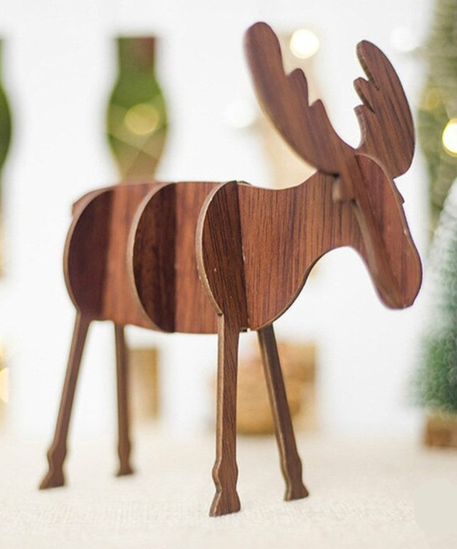 Świąteczna drewniana figurka 3D w kształcie renifera