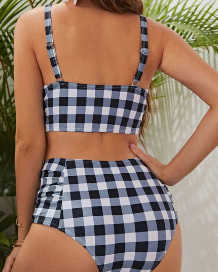 Dwuczęściowy strój kąpielowy dla kobiet w ciąży w kratkę