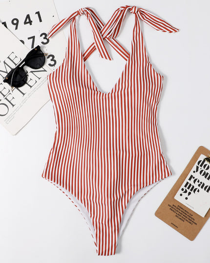 Jednoczęściowy strój kąpielowy monokini w paski