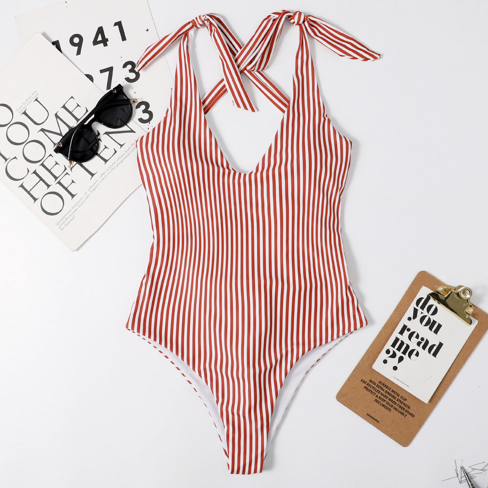Jednoczęściowy strój kąpielowy monokini w paski