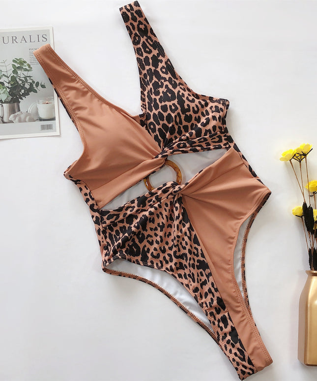 Damski jednoczęściowy strój kąpielowy z ozdobnym kółkiem