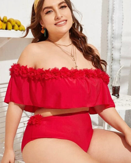 Dwuczęściowy strój kapielowy plus size z kwiatuszami