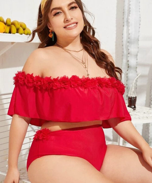 Dwuczęściowy strój kapielowy plus size z kwiatuszami