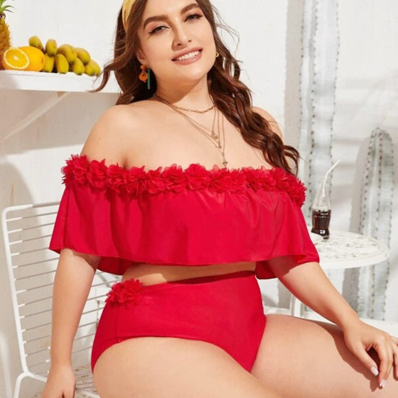 Dwuczęściowy strój kapielowy plus size z kwiatuszami