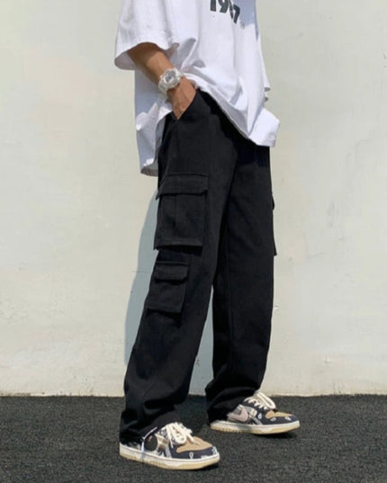 Męskie spodnie cargo z szerokimi nogawkami