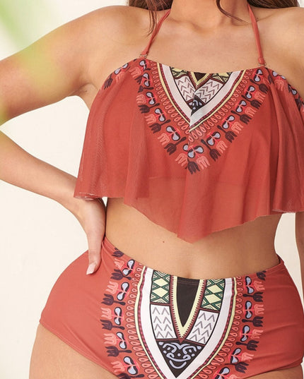 Dwuczęściowy strój kąpielowy plus size wiązany na szyi