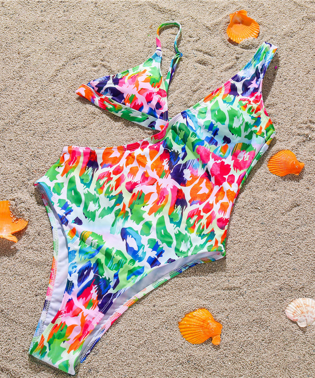 Jednoczęściowy strój kąpielowy monokini w kolorową panterkę