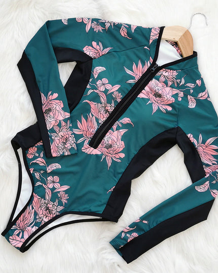 Damski jednoczęściowy strój kąpielowy sportowy w kwiaty