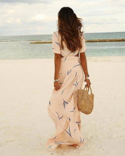 Sukienka maxi z rozcięciem w pasie