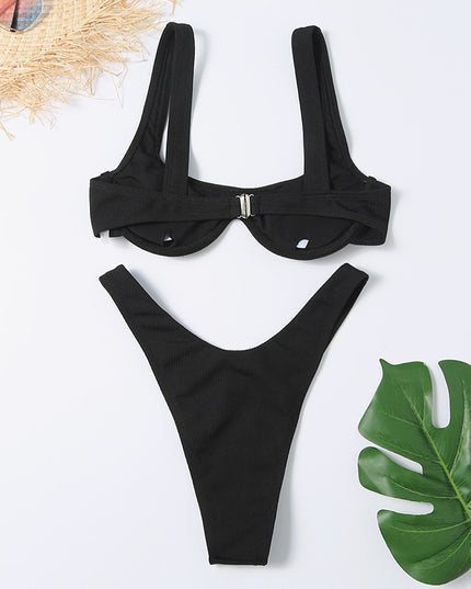 Damski dwuczęściowy strój kąpielowy bikini na szerokich ramiączkach