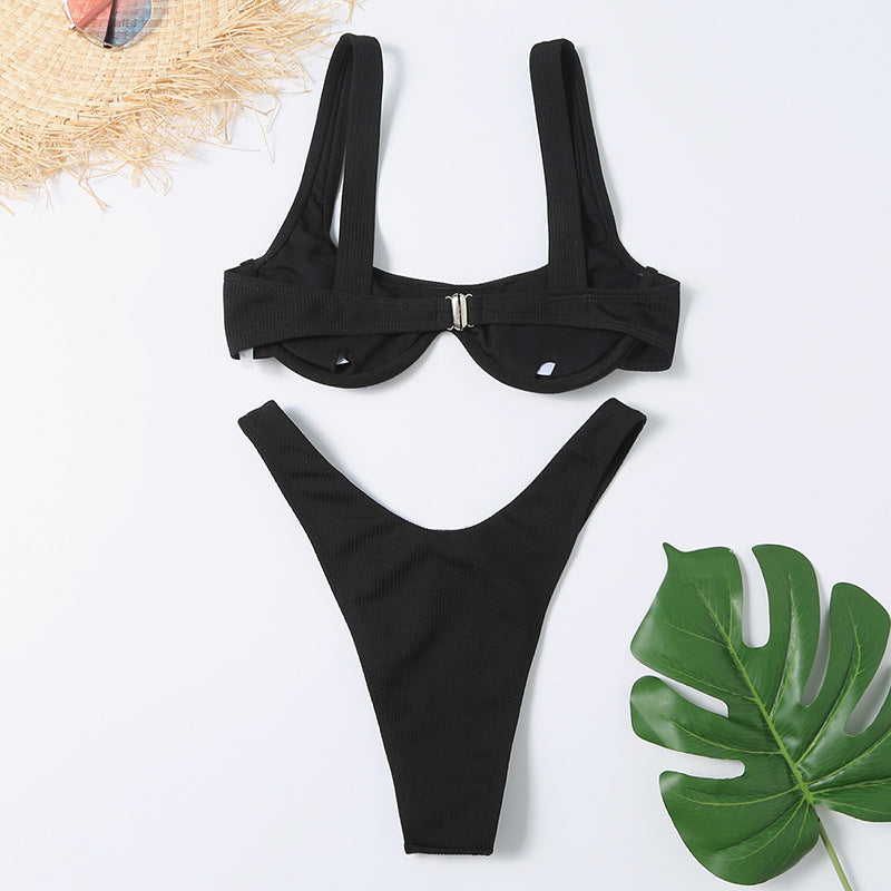 Damski dwuczęściowy strój kąpielowy bikini na szerokich ramiączkach