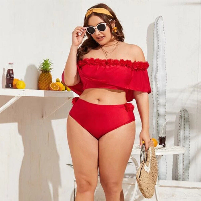 Dwuczęściowy strój kapielowy plus size z kwiatuszami