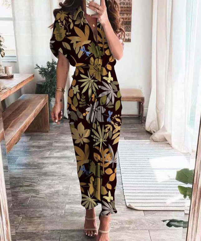 Sukienka maxi wzorzysta wiązana w pasie