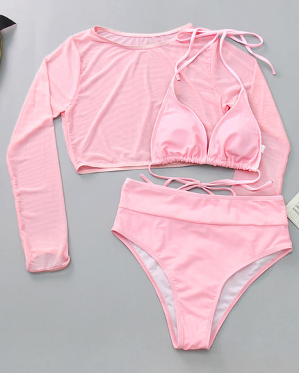 Damski dwuczęściowy strój kąpielowy bikini z siateczkowym topem