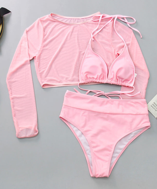 Damski dwuczęściowy strój kąpielowy bikini z siateczkowym topem