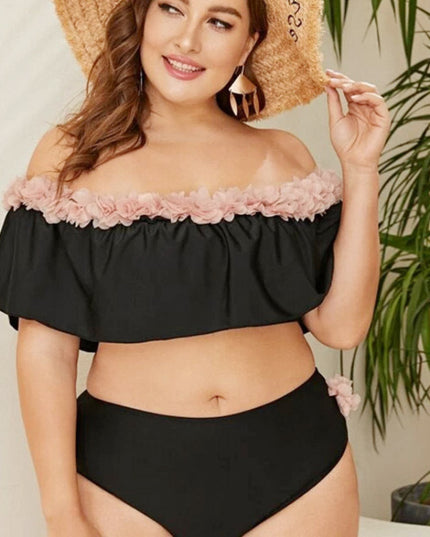 Dwuczęściowy strój kapielowy plus size z kwiatuszami