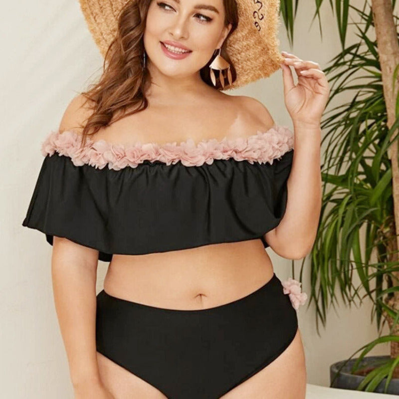 Dwuczęściowy strój kapielowy plus size z kwiatuszami