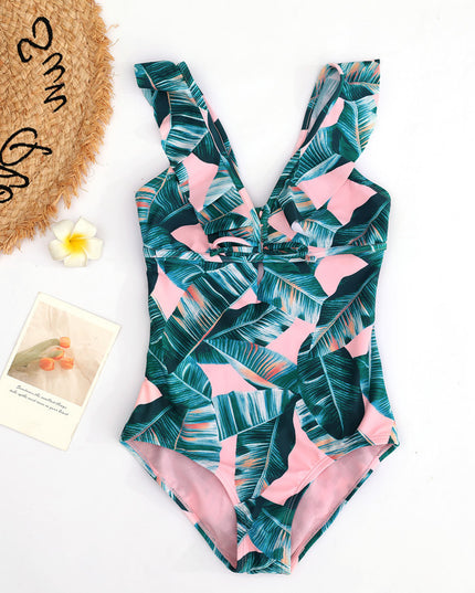 Jednoczęściowy strój kąpielowy dla dziewczynek z falbankami i wiązaniem