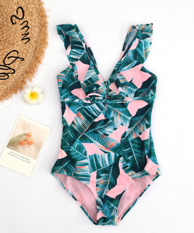 Jednoczęściowy strój kąpielowy dla dziewczynek z falbankami i wiązaniem