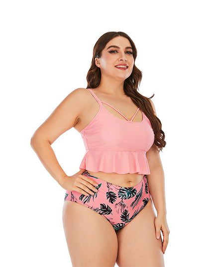 Dwuczęściowy strój kąpielowy plus size z falbanką pod biustem