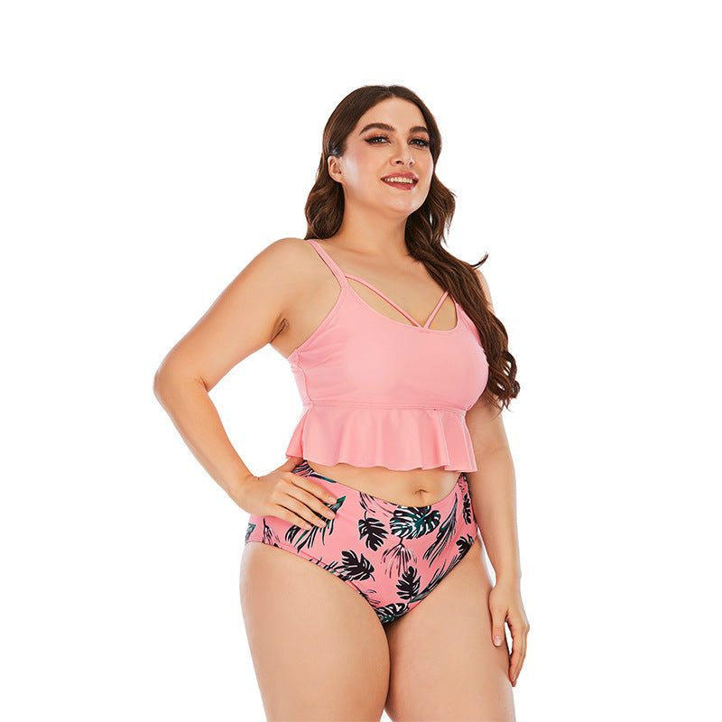 Dwuczęściowy strój kąpielowy plus size z falbanką pod biustem
