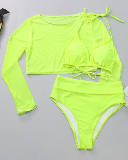 Damski dwuczęściowy strój kąpielowy bikini z siateczkowym topem