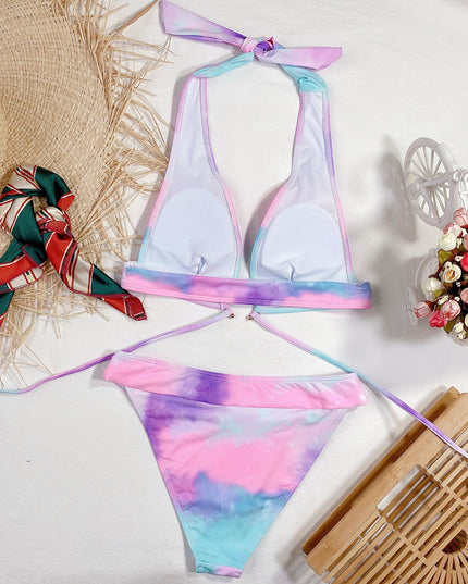 Damski dwuczęściowy strój kąpielowy bikini z paseczkami na talię