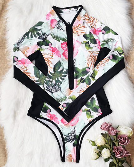 Damski jednoczęściowy strój kąpielowy sportowy w kwiaty