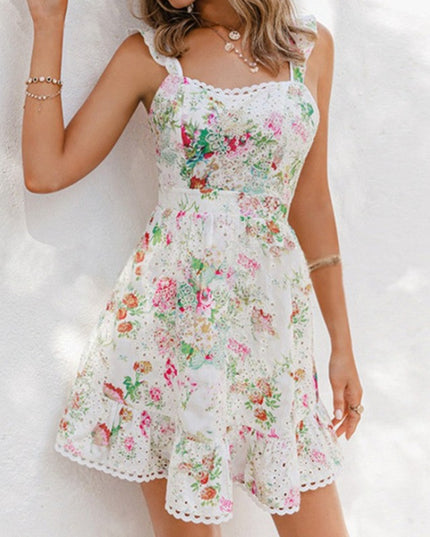 Letnia sukienka mini ażurowa w kwiecisty wzór