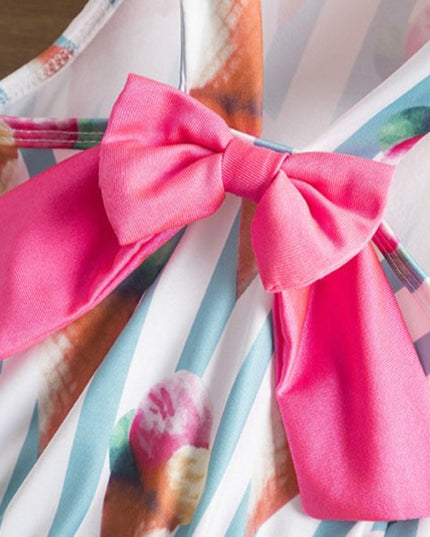 Jednoczęściowy strój kąpielowy dla niemowląt z falbankami i kokardą