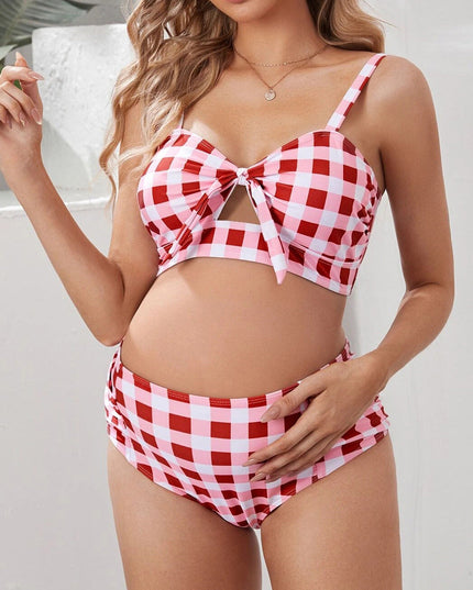 Dwuczęściowy strój kąpielowy dla kobiet w ciąży w kratkę