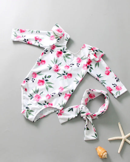 Jednoczęściowy strój kąpielowy dla niemowląt z długim rękawem i falbanką