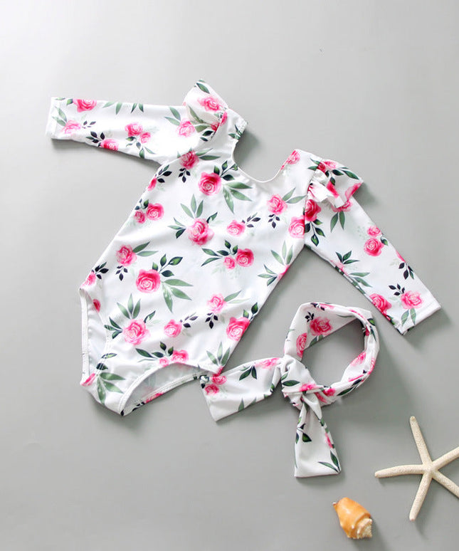 Jednoczęściowy strój kąpielowy dla niemowląt z długim rękawem i falbanką