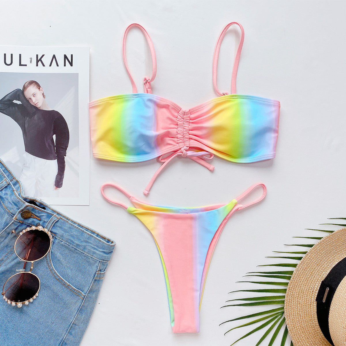 Damski dwuczęściowy strój kąpielowy bikini w pastelowe kolory