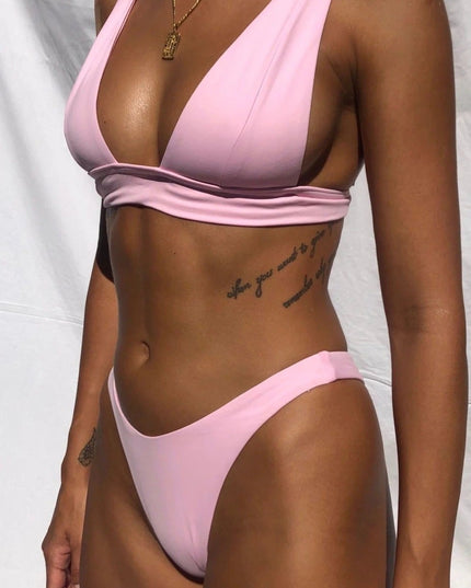 Damski dwuczęściowy strój kąpielowy bikini z głębokim dekoltem