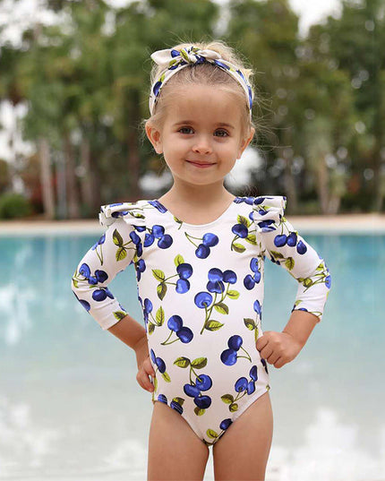 Jednoczęściowy strój kąpielowy dla niemowląt z długim rękawem i falbanką