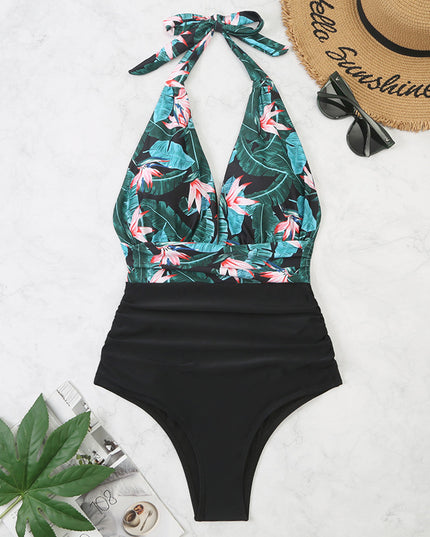 Jednoczęściowy strój kąpielowy monokini w kwiecisty wzór wiązany